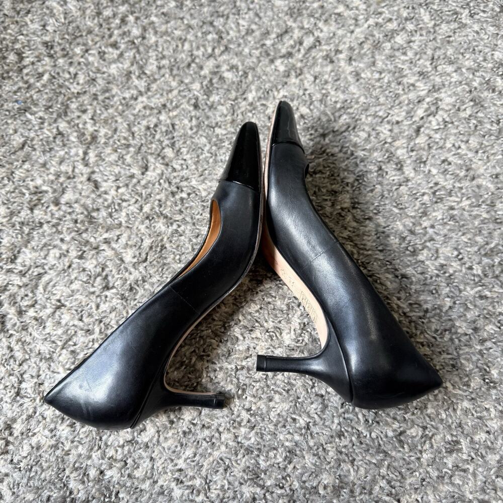 Tory Burch Penelope Cap Toe Pumps Heels Sz 5 Black Leather Patent Pointed Toe - Picture 4 of 6